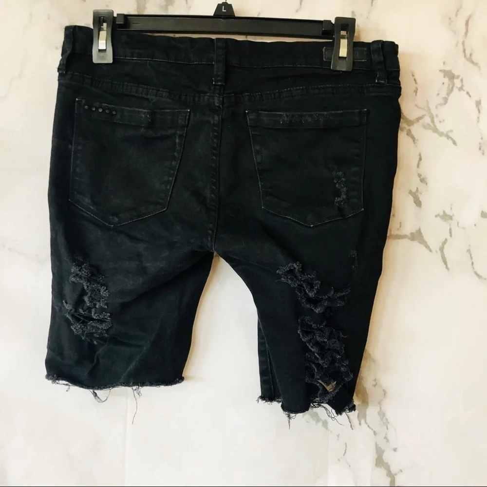 Blank NYC/ Black Distressed Denim Bermuda Shorts - Picture 5 of 6